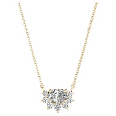 GIA Certified 2 ct Oval Diamond Flower Cluster Pendant Necklace in Yellow Gold