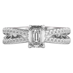 GIA Certified 2 Cts D/VVS1 Emerald Diamonds Split Shank Pavé Ring 18K White Gold