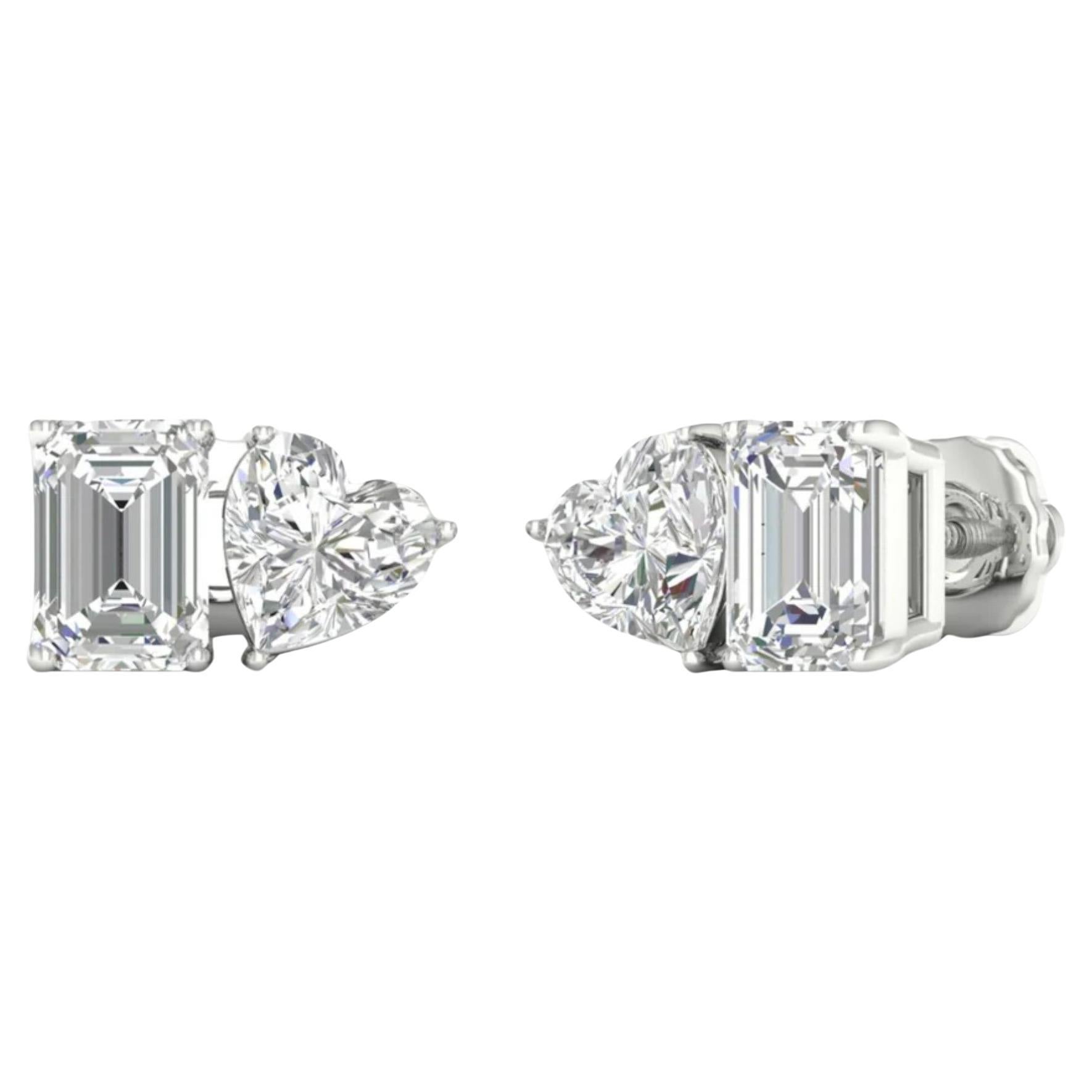 GIA Certified 2 Cts Emerald Heart Cut F/VS Diamonds Toi Et Moi Earrings 18K Gold