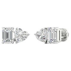 GIA-zertifizierte 2 Karat Smaragd-Ohrringe im Herzschliff F/VS Diamanten Toi Et Moi 18K Gold