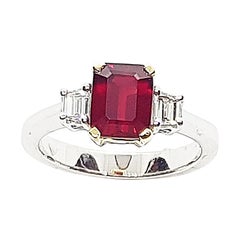 GIA Certified 2 cts Ruby with Diamond Ring Set in 18 Karat White Gold Setting