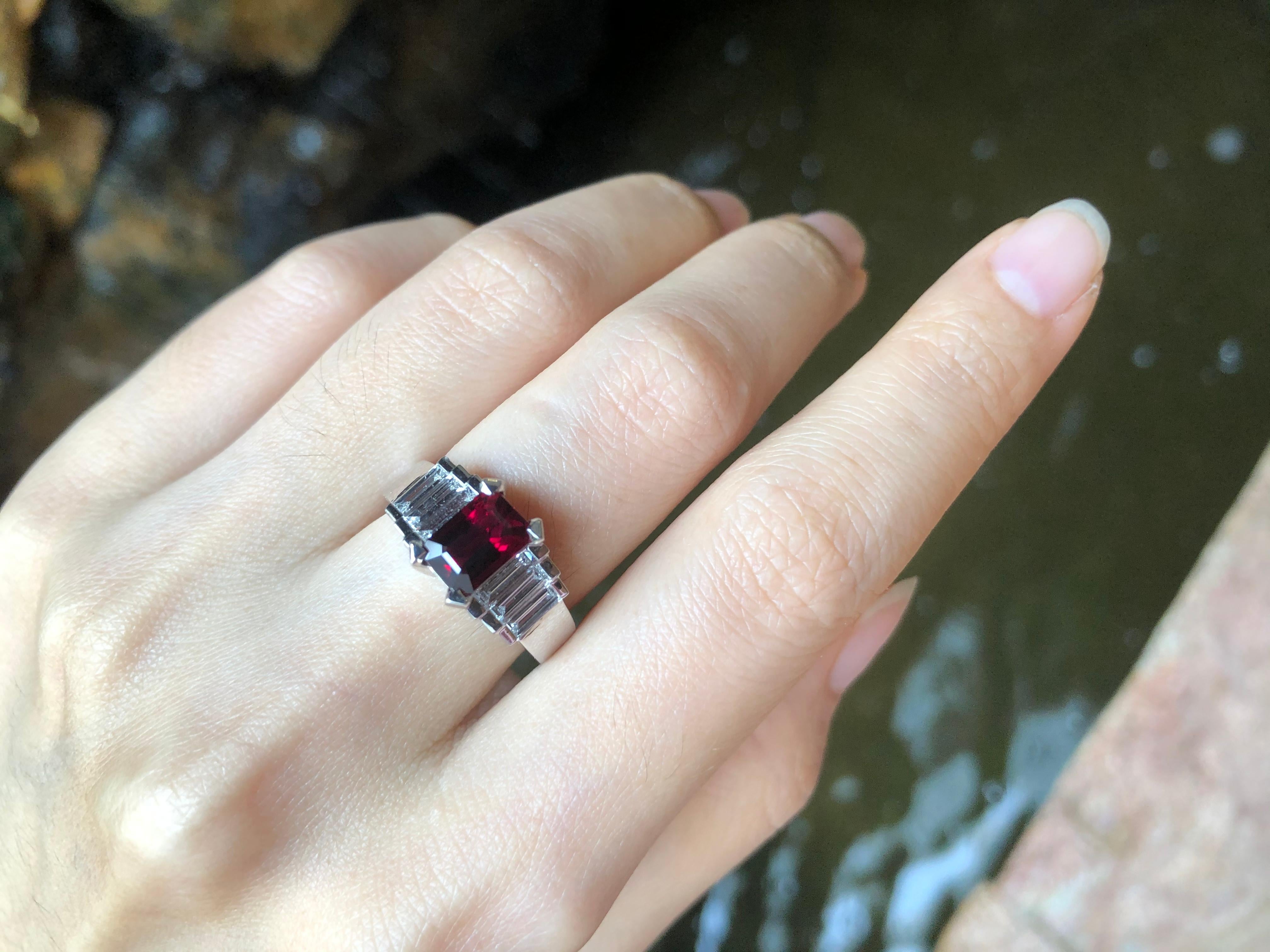 Emerald Cut GIA Certified 2 Cts Ruby with Diamond Ring Set in Platinum 950 Settings For Sale