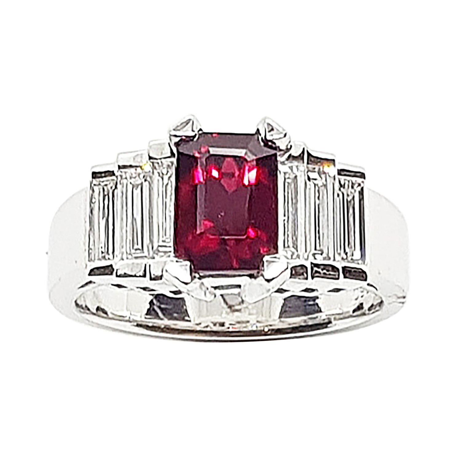 GIA Certified 2 Cts Ruby with Diamond Ring Set in Platinum 950 Settings For Sale