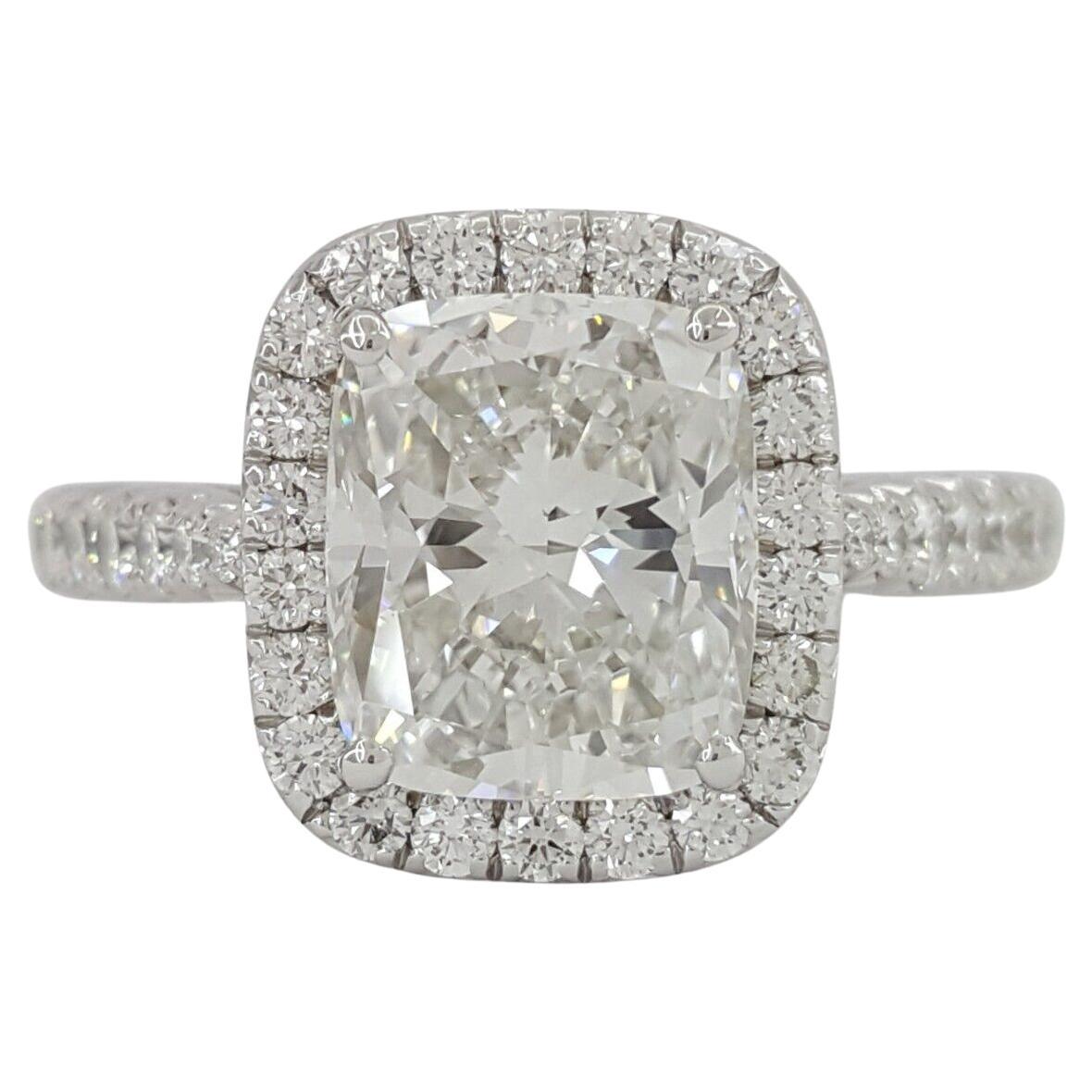 GIA Certified 2 Carat Cushion Cut Diamond Halo Engagement Ring For Sale