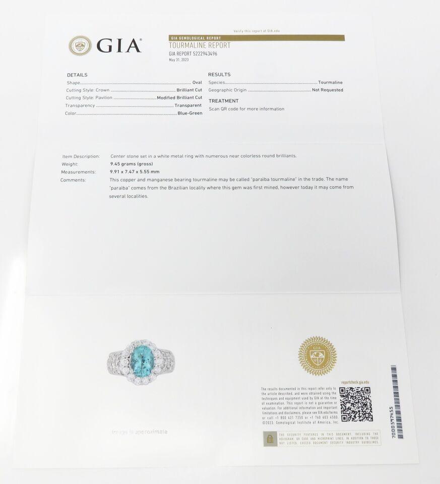 Oval Cut GIA Certified 2 Paraiba Tourmaline Carat Diamond Ring For Sale