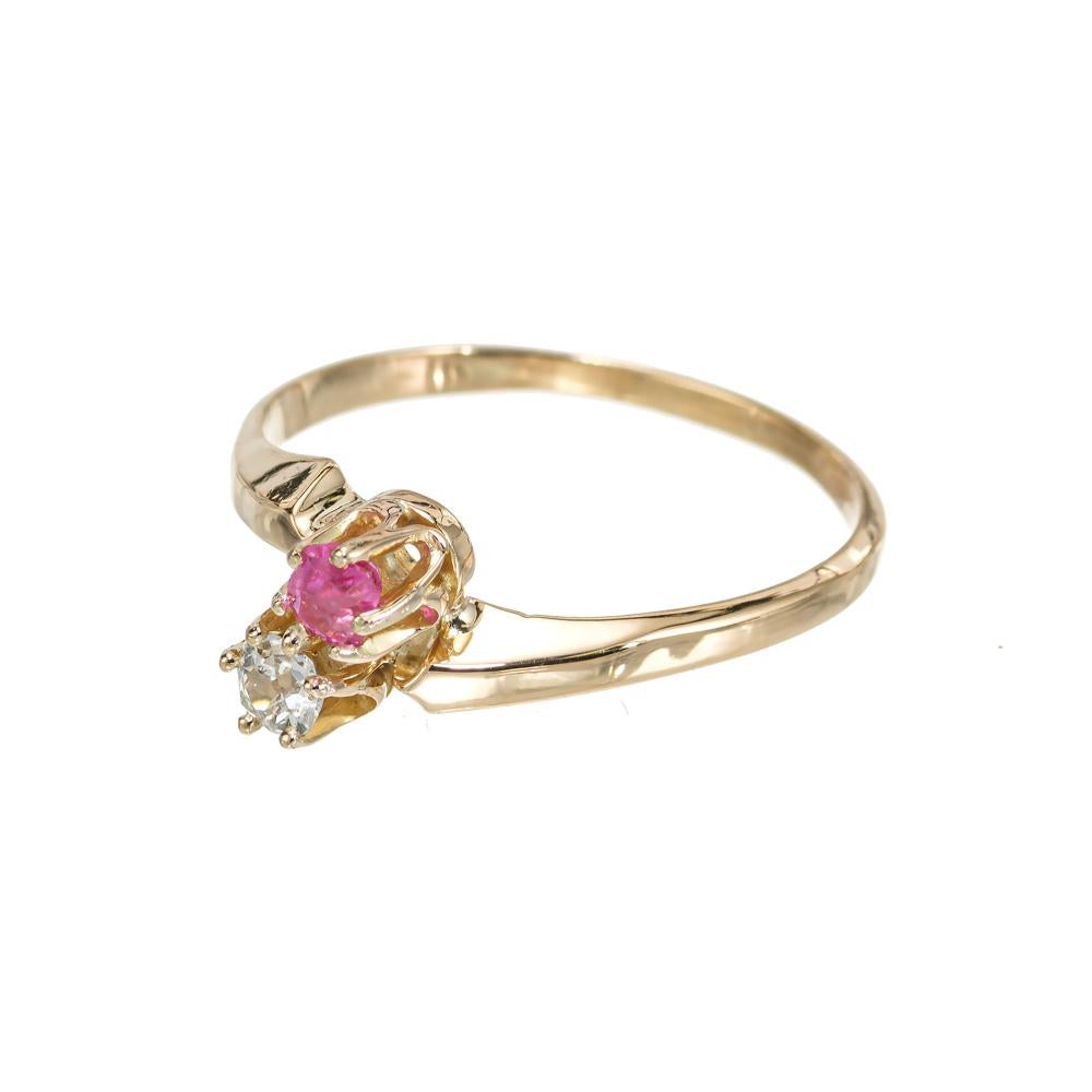 Bague victorienne en or jaune certifiée par l'Institut gemmologique international (GIA), avec un diamant rubis de Birmanie (Myanmar) de 0,20 carat. Pour femmes en vente