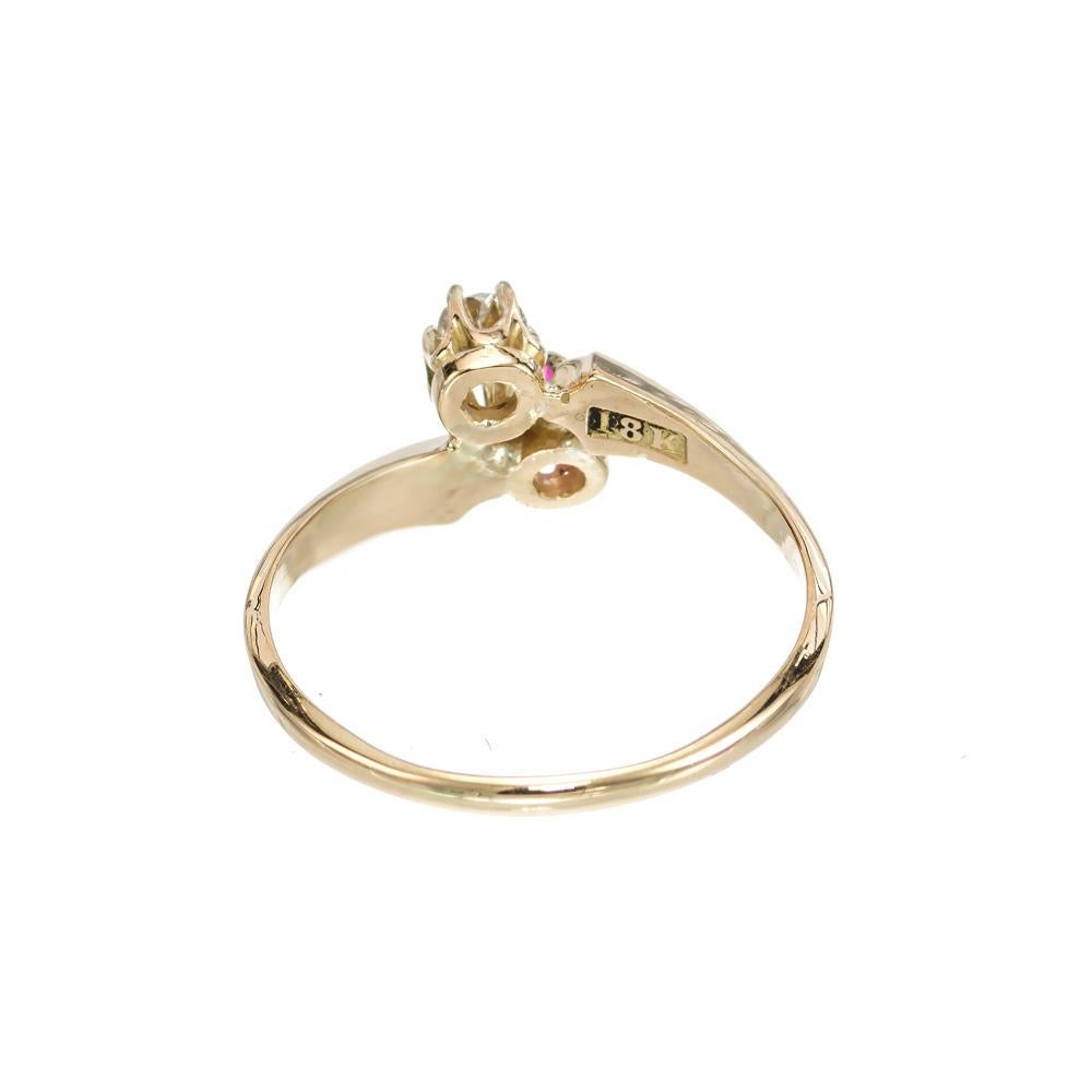 Octagon Cut GIA Certified .20 Carat Burma Myanmar Ruby Diamond Victorian Yellow Gold Ring For Sale
