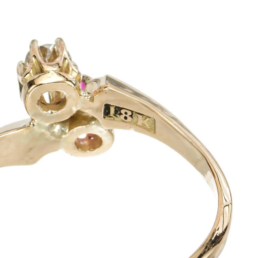 Women's GIA Certified .20 Carat Burma Myanmar Ruby Diamond Victorian Yellow Gold Ring For Sale