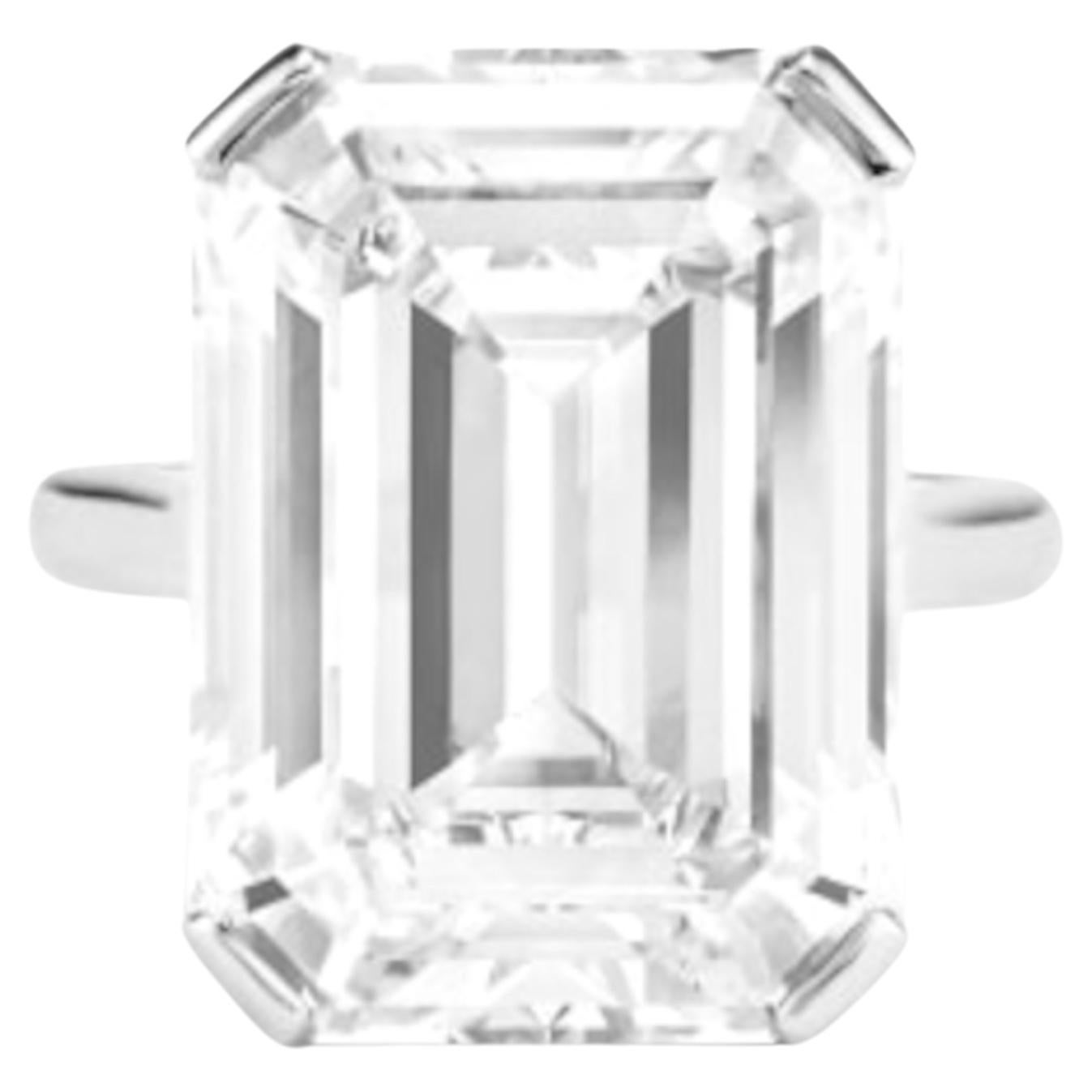 GIA Certified 20 Carat Emerald Cut Diamond Platinum Ring D COLOR For Sale