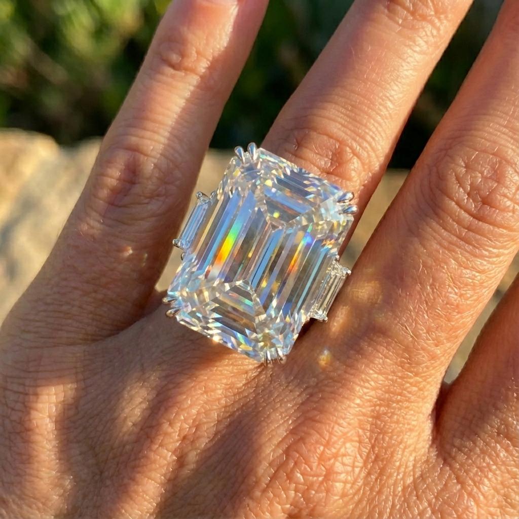 Contemporaneo Anello con diamante taglio smeraldo certificato GIA da 20 carati in vendita