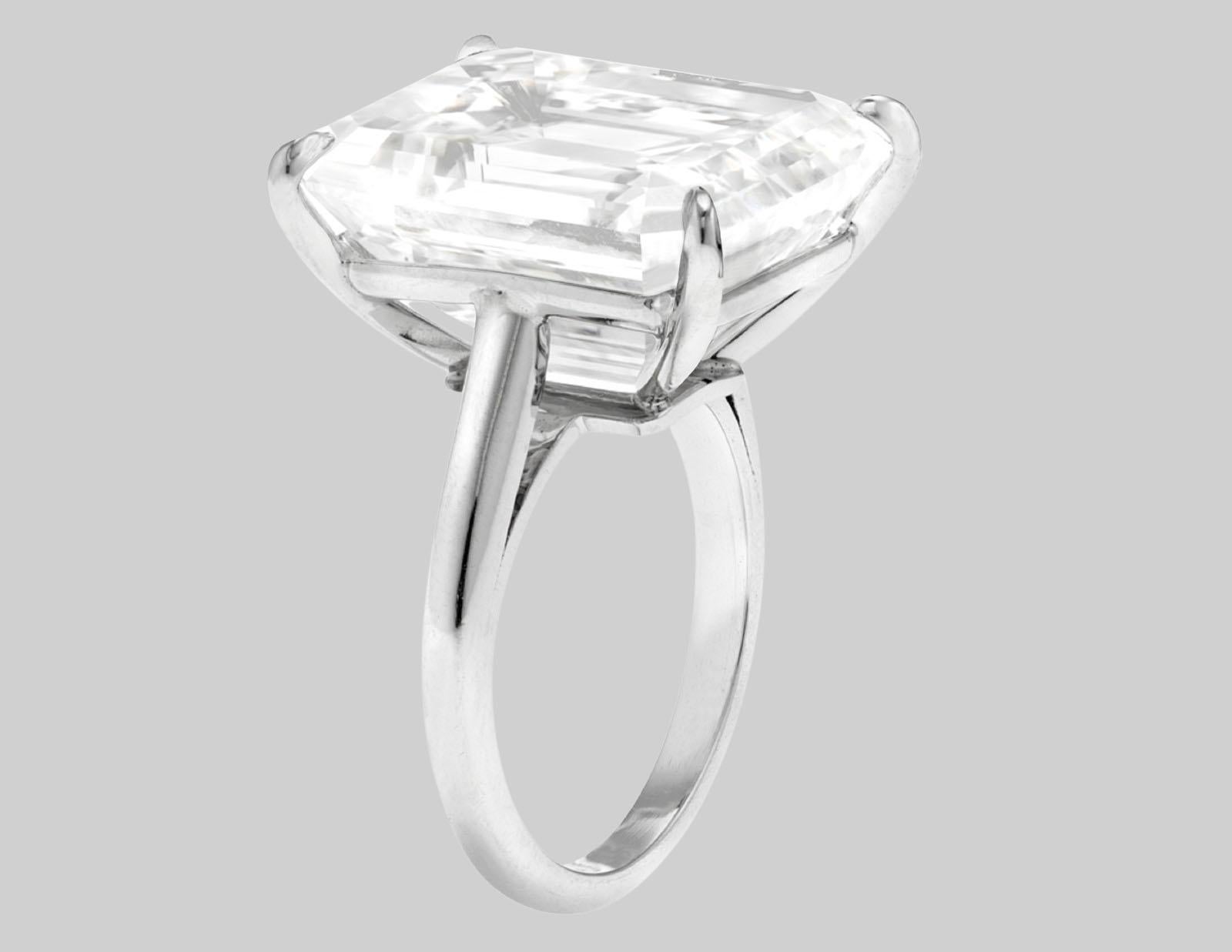 Modern GIA Certified 20 Carat Emerald Cut Diamond Ring TYPE IIA Golconda Type For Sale