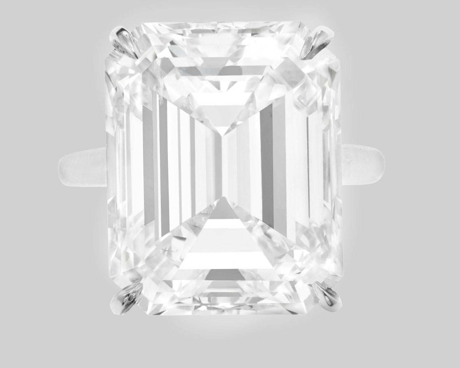 GIA Certified 20 Carat Emerald Cut Diamond Ring TYPE IIA Golconda Type In New Condition For Sale In Chicago, IL