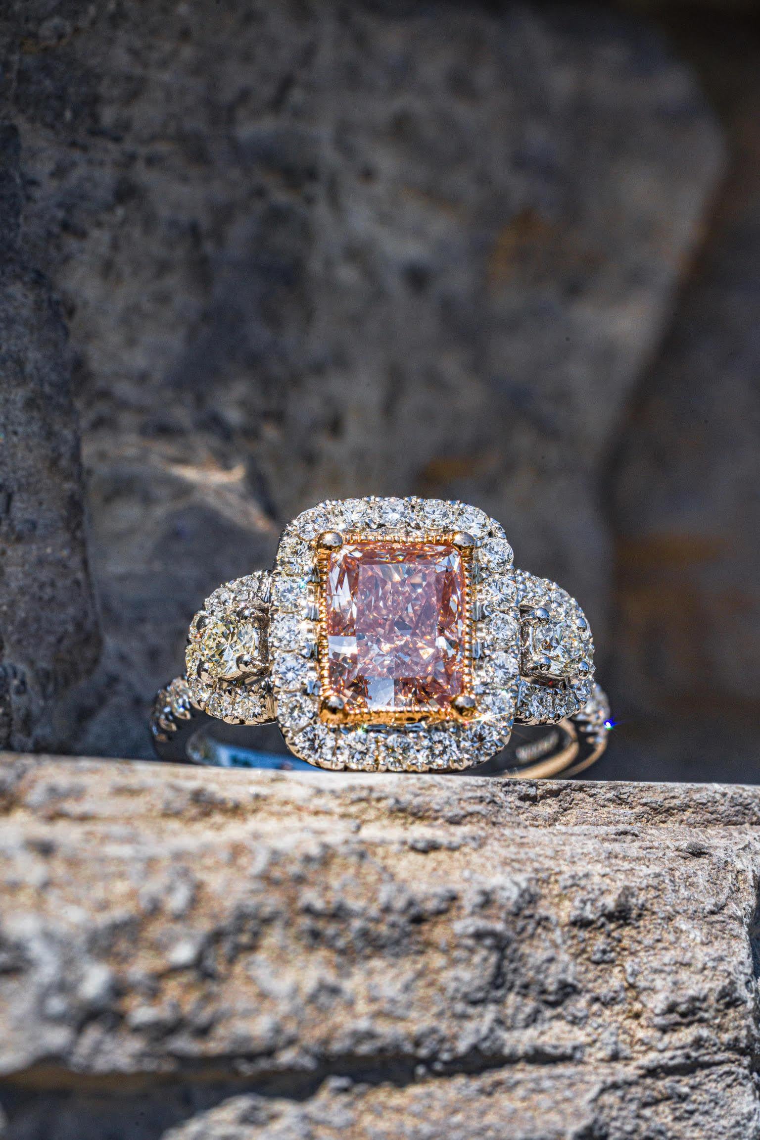 GIA Certified 2.0 Carat Fancy Brown-Pink Diamond Halo Ring 18 Karat in Stock 2
