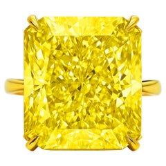 GIA Certified 20 Carat Fancy Intense Yellow Radiant Cut Diamond Ring