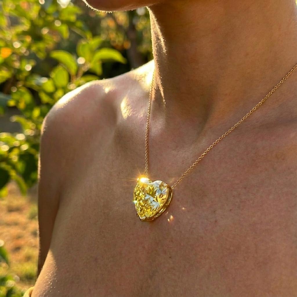 Heart Cut GIA Certified 20 Carat Fancy Yellow Diamond Pendant in 18K Gold For Sale