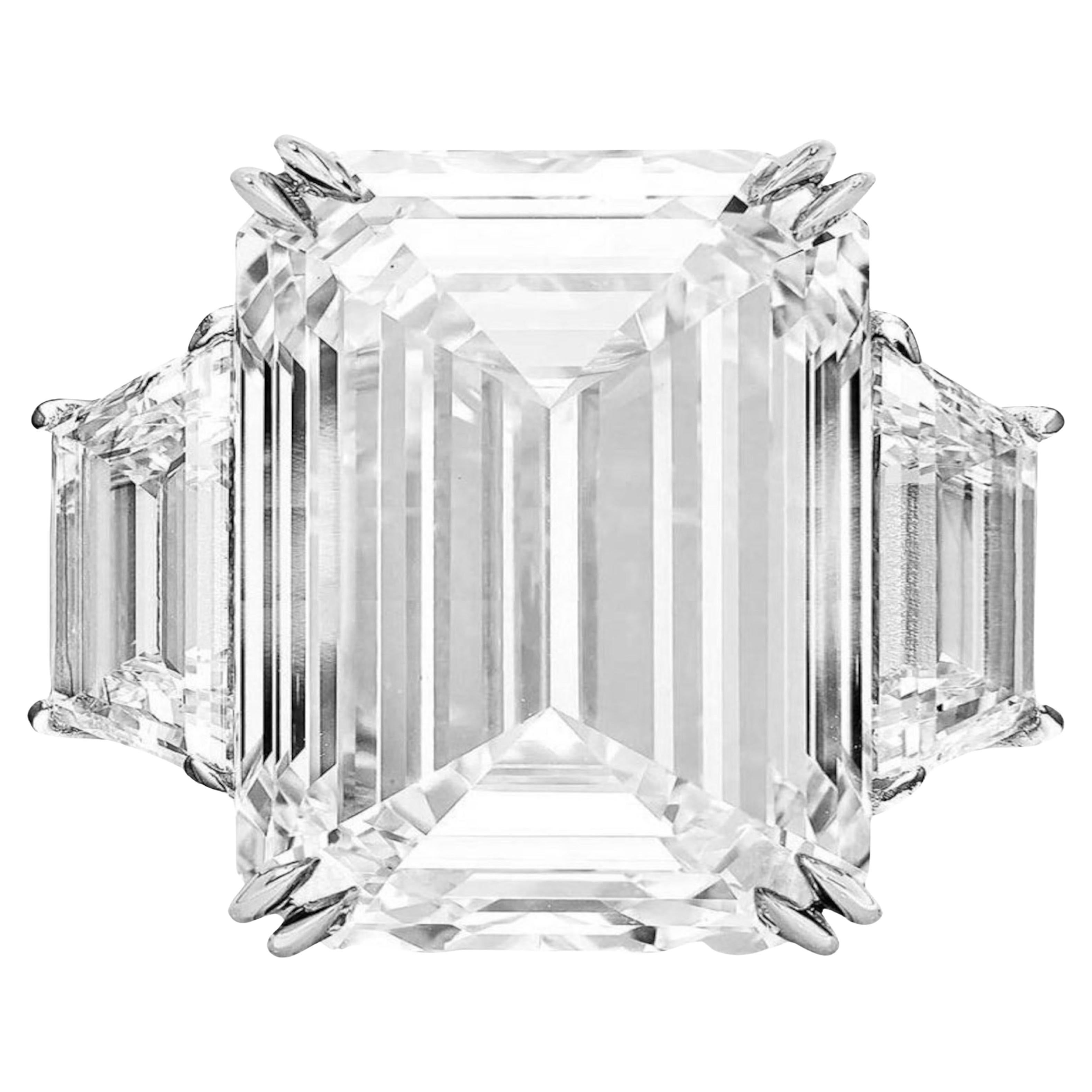 GIA Certified 20 Emerald Cut Diamond Platinum Ring FLAWLESS For Sale