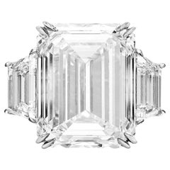 GIA Certified 20 Emerald Cut Diamond Platinum Ring FLAWLESS