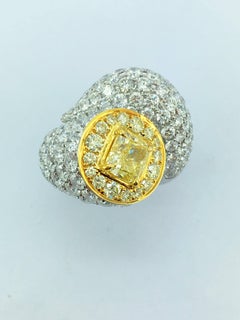 GIA Certified 2.00 Carat Cushion Cut VS Fancy Yellow Diamond Cocktail Ring