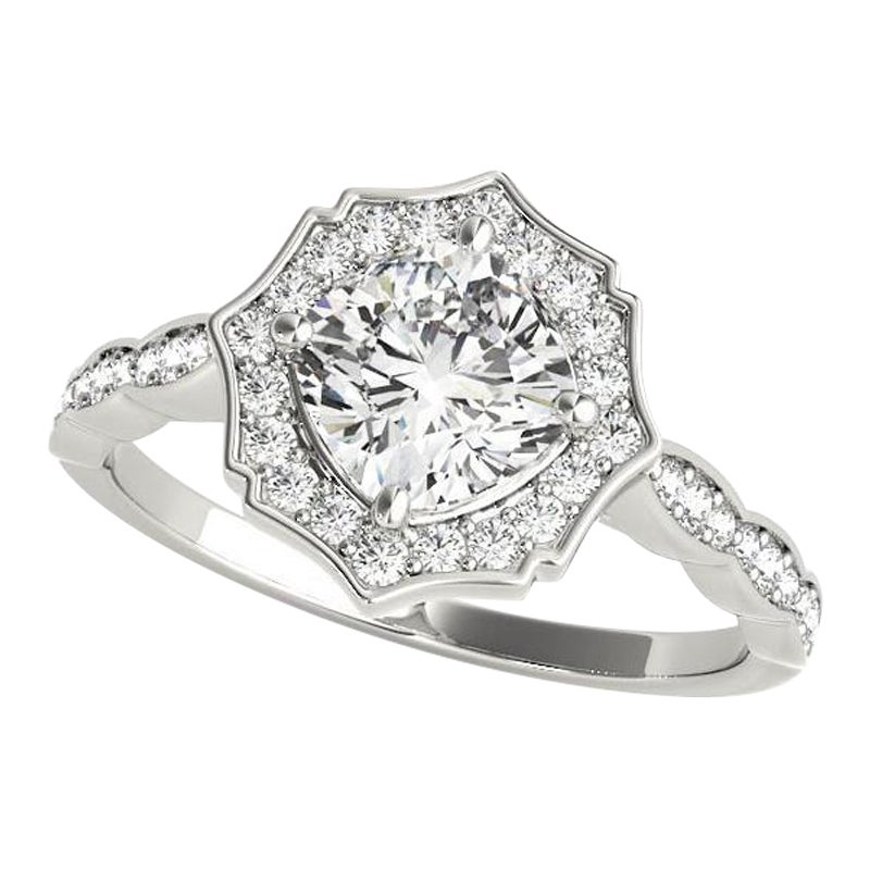GIA Certified 2.00 Carat Cushion Halo Basket Cathedral Diamond Ring