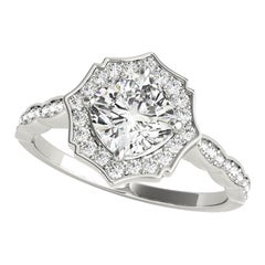 GIA Certified 2.00 Carat Cushion Halo Basket Cathedral Diamond Ring