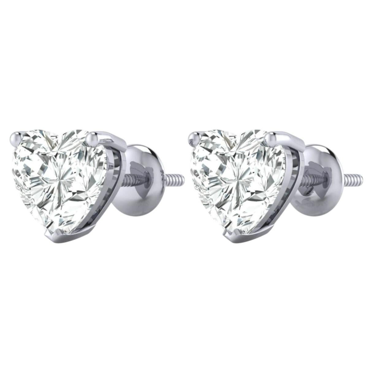 GIA Certified 2.00 Carat D/VVS1 Heart Diamond Stud Earrings in 18K White Gold