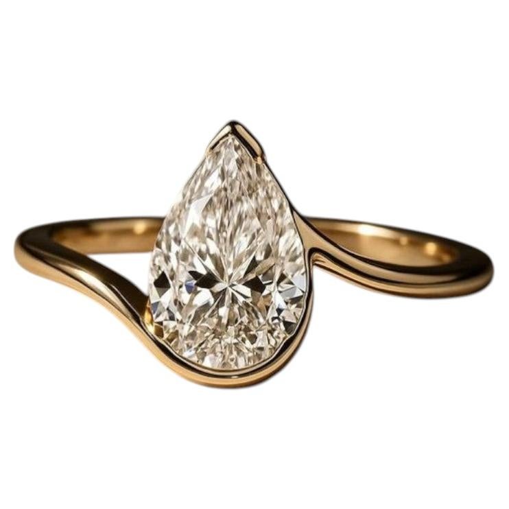 Anello con mezzo castone di diamanti a forma di pera certificato GIA da 2,00 carati D VVS1 in oro 18 carati