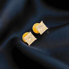 GIA Certified 2.00 Carat D VVS1 Princess Cut Diamond Stud Earrings in 18K Gold