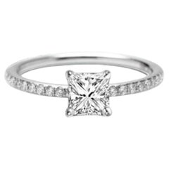 GIA Certified 2.00 Carat D/VVS1 Princess Diamonds Ring Pavé Band 18K White Gold