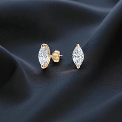 GIA Certified 2.00 Carat D VVS2 Marquise Diamond Stud Earrings 18K Yellow Gold