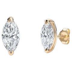GIA Certified 2.00 Carat D VVS2 Marquise Diamond Stud Earrings 18K Yellow Gold