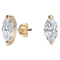 GIA Certified 2.00 Carat D VVS2 Marquise Diamonds Stud Earrings 18K Yellow Gold