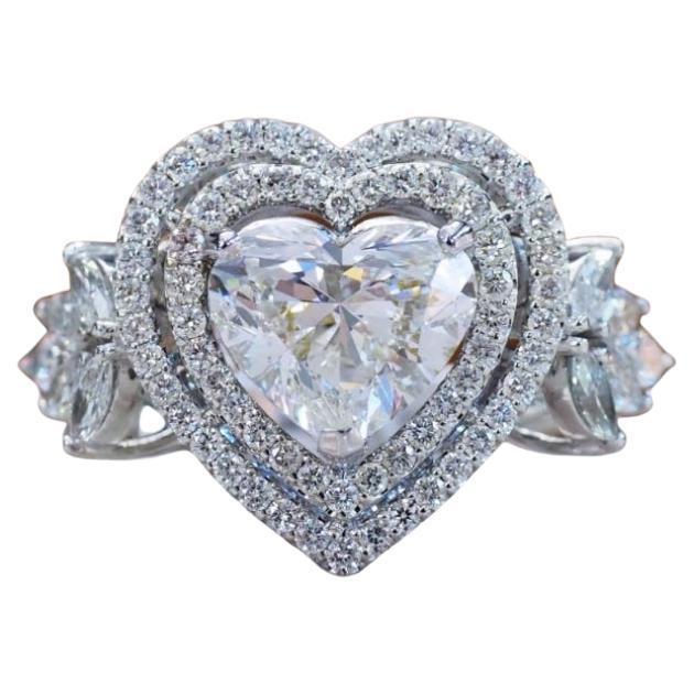 Certificado GIA 2,00 quilates E/VS1  Anillo de oro de 18k con diamantes en forma de corazón