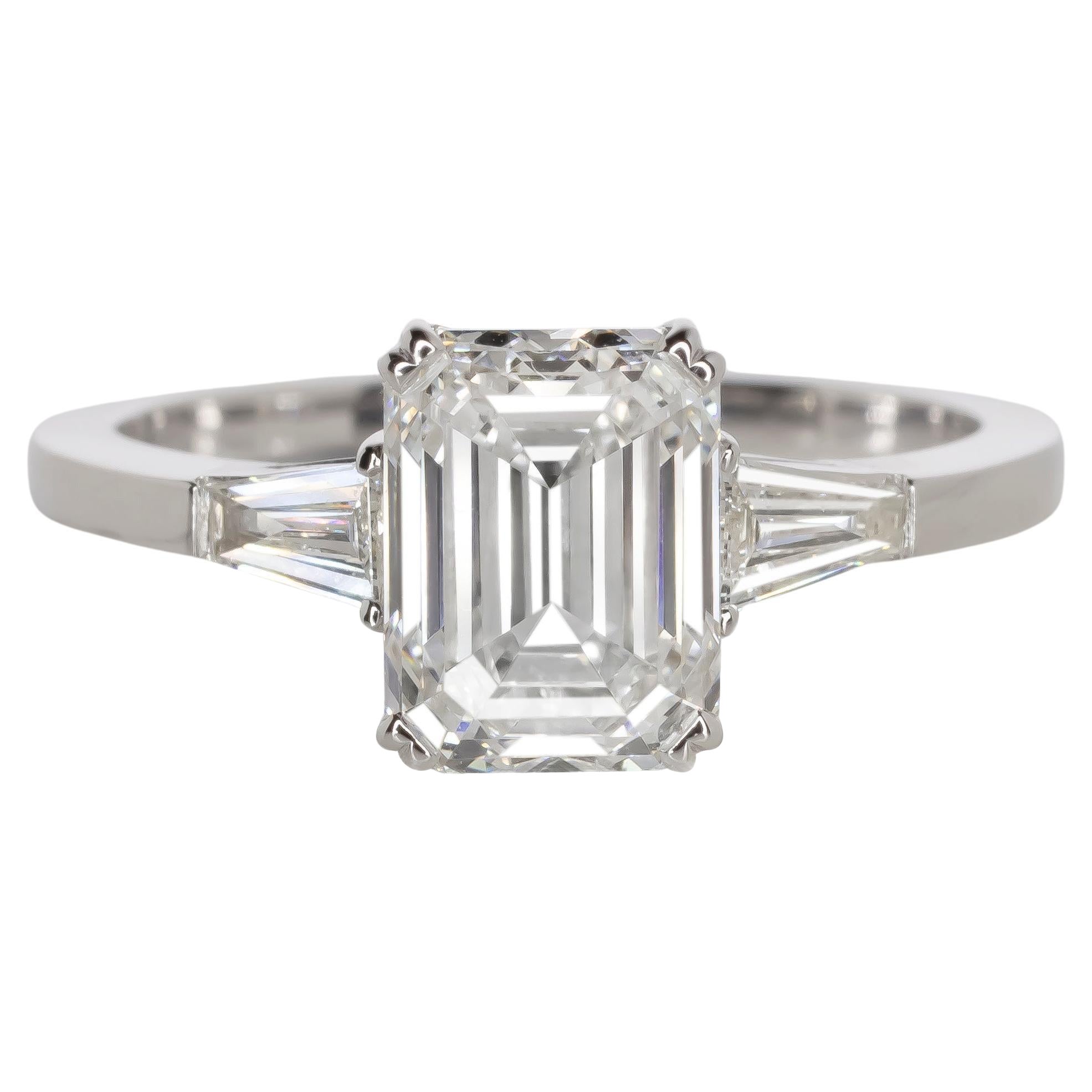 GIA Certified 2.00 Carat Emerald Cut Diamond 18K White Gold Ring