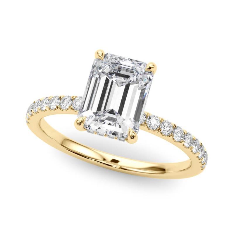 Emerald Cut GIA Certified 2.00 Carat Emerald Hidden Halo Pave 18K Yellow Gold Diamond Ring For Sale