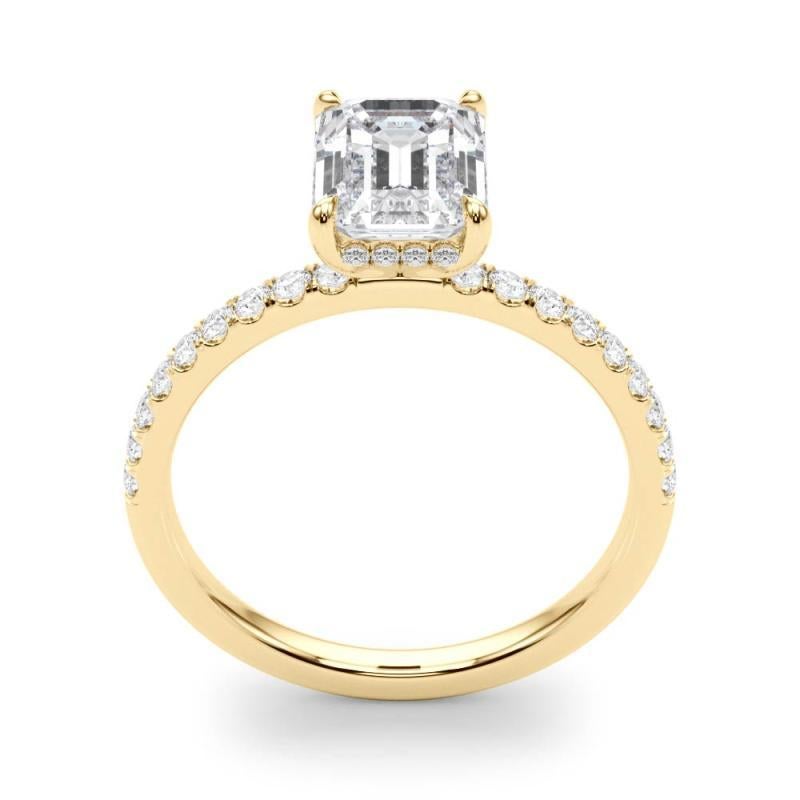 Women's GIA Certified 2.00 Carat Emerald Hidden Halo Pave 18K Yellow Gold Diamond Ring For Sale