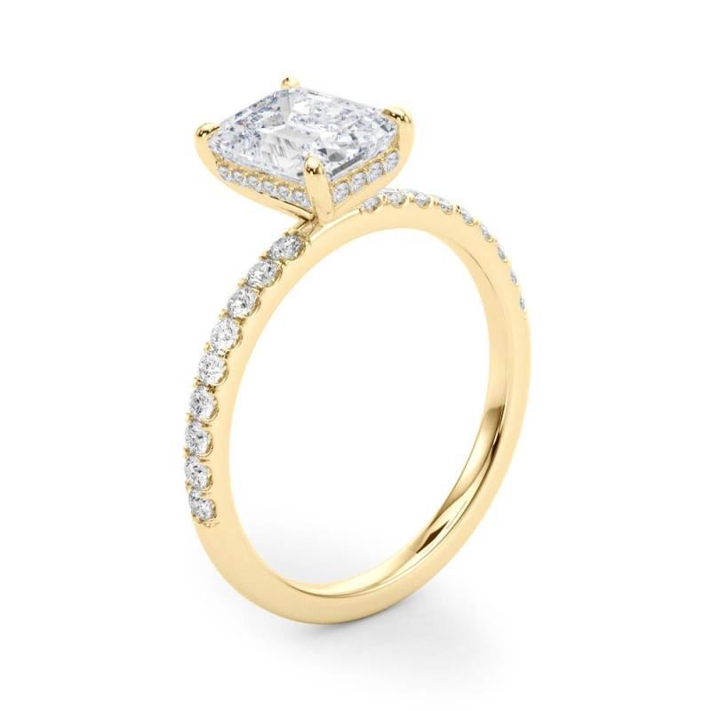 GIA Certified 2.00 Carat Emerald Hidden Halo Pave 18K Yellow Gold Diamond Ring For Sale 1