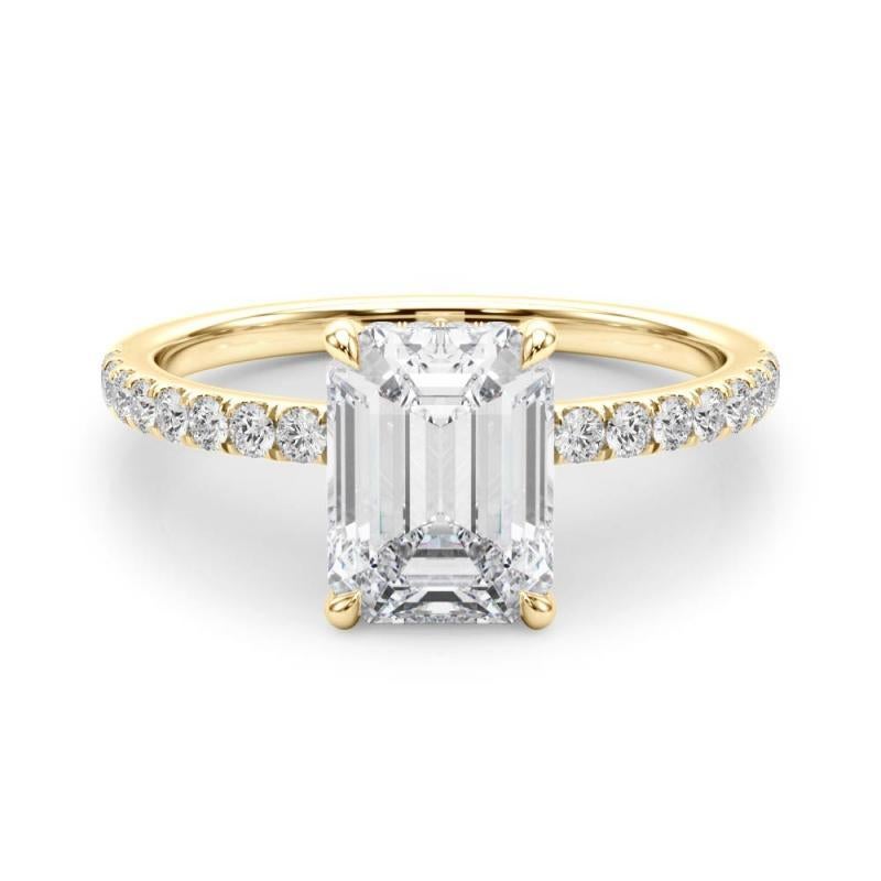 GIA Certified 2.00 Carat Emerald Hidden Halo Pave 18K Yellow Gold Diamond Ring
