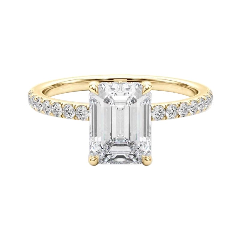 GIA Certified 2.00 Carat Emerald Hidden Halo Pave 18K Yellow Gold Diamond Ring For Sale