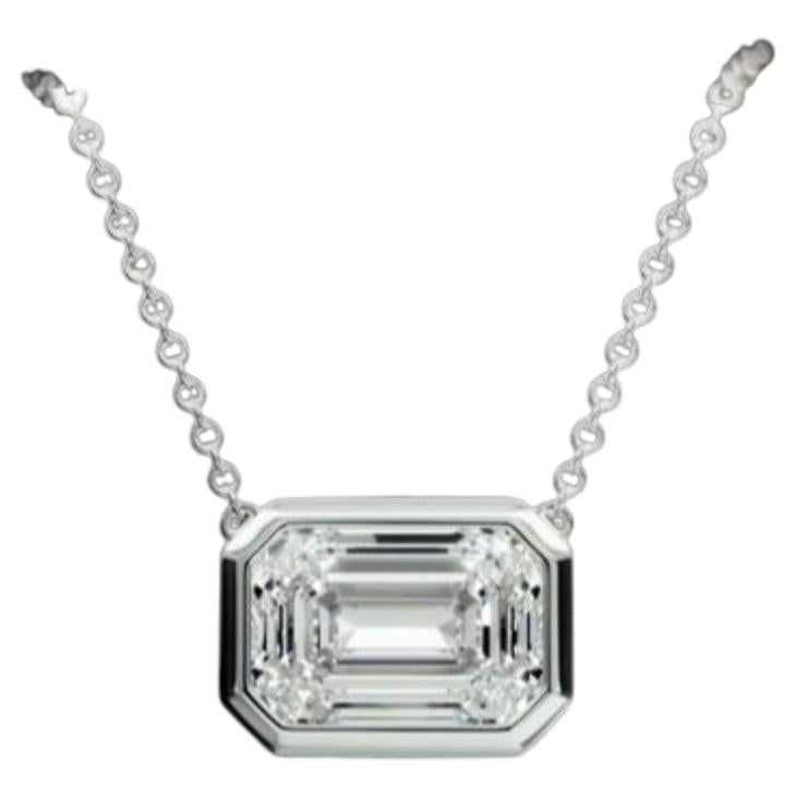GIA Certificado 2.00 Quilates F/VS1 Diamante Esmeralda Este-Oeste Bisel Collar Oro 18K