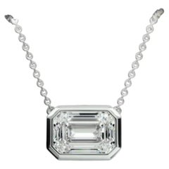 GIA zertifiziert 2,00 Karat F/VS1 Smaragd Diamant Ost-West-Lünette Halskette 18K Gold