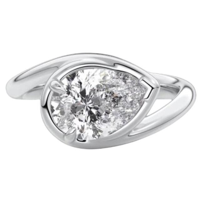 GIA Certified 2.00 Carat F/VS1 Pear Diamond Bezel Bypass Ring in 18K White Gold