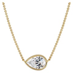 GIA Certified 2.00 Carat F/VS1 Pear Diamond East-West Bezel Necklace 18K Gold