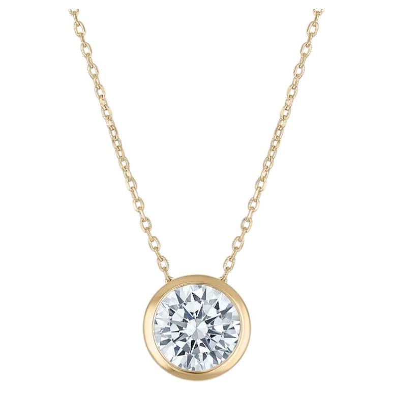 GIA Certified 2.00 Carat F/VS1 Round Brilliant Diamond Bezel Necklace 18K Gold