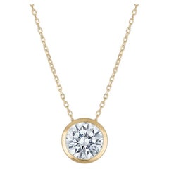 GIA Certified 2.00 Carat F/VS1 Round Brilliant Diamond Bezel Necklace 18K Gold