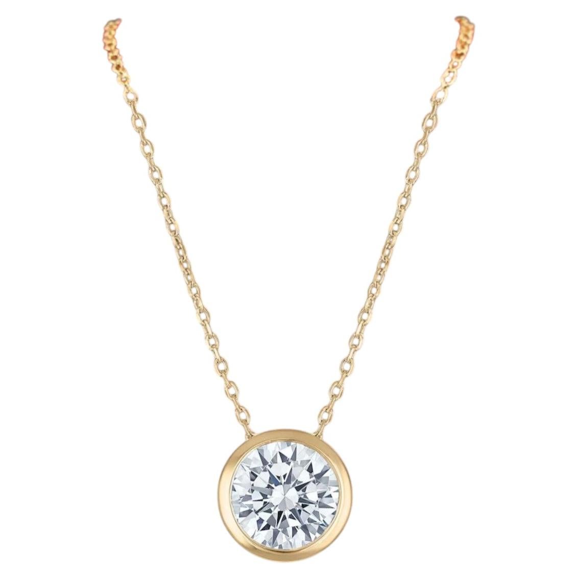 GIA Certified 2.00 Carat F/VS1 Round Brilliant Diamond Bezel Necklace 18K Gold