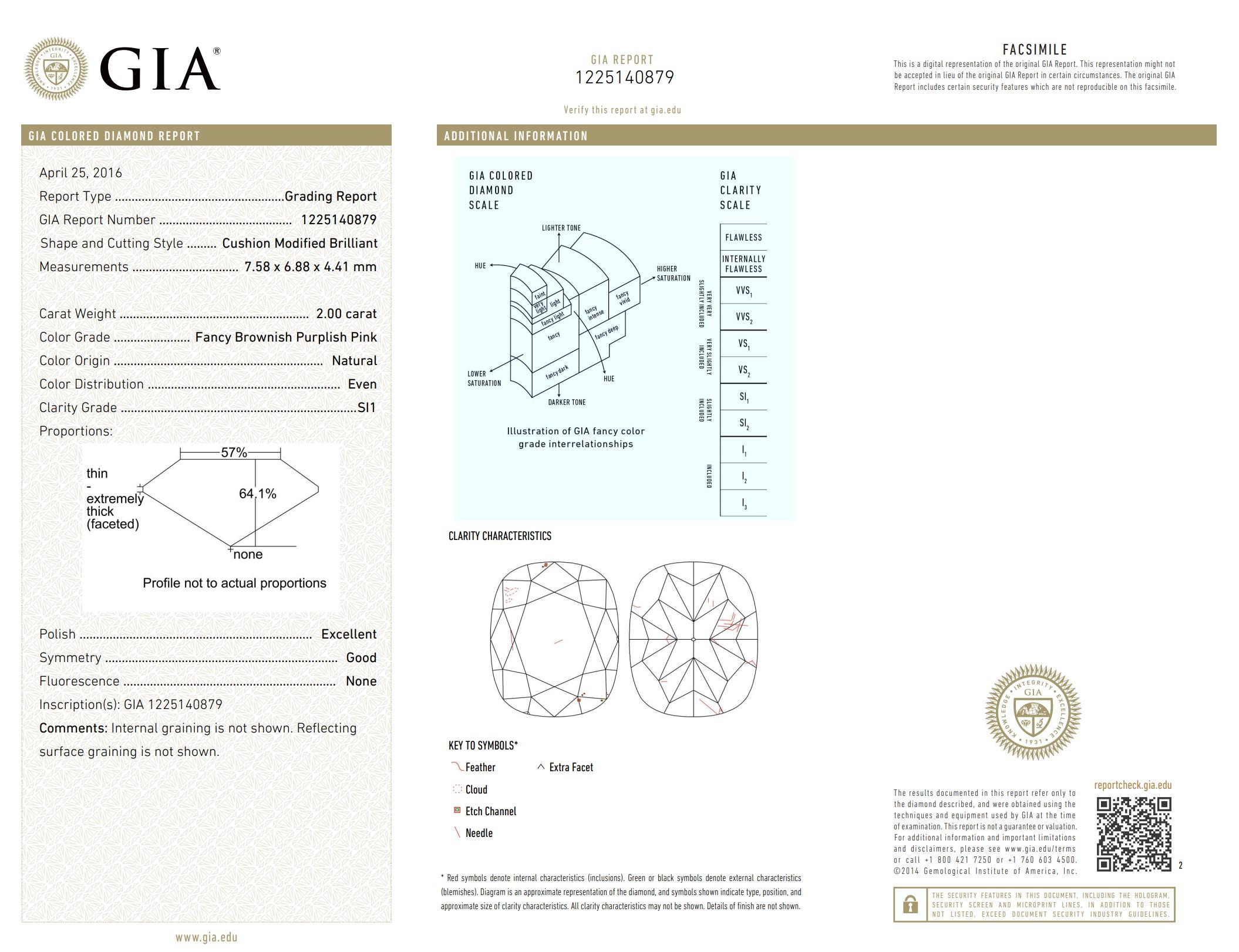 GIA Certified 2.00 Carat Fancy Brownish Purplish Pink SI1 Clarity Diamond For Sale 1