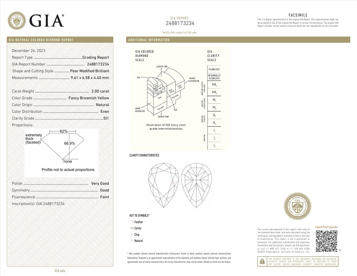 GIA Certified 2.00 Carat Fancy Brownish Yellow SI1 Clarity Diamond For Sale 1