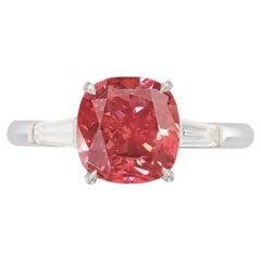 GIA Certified 2.00 Carat Fancy Vivid Pink Cushion Cut Diamond Gold Ring