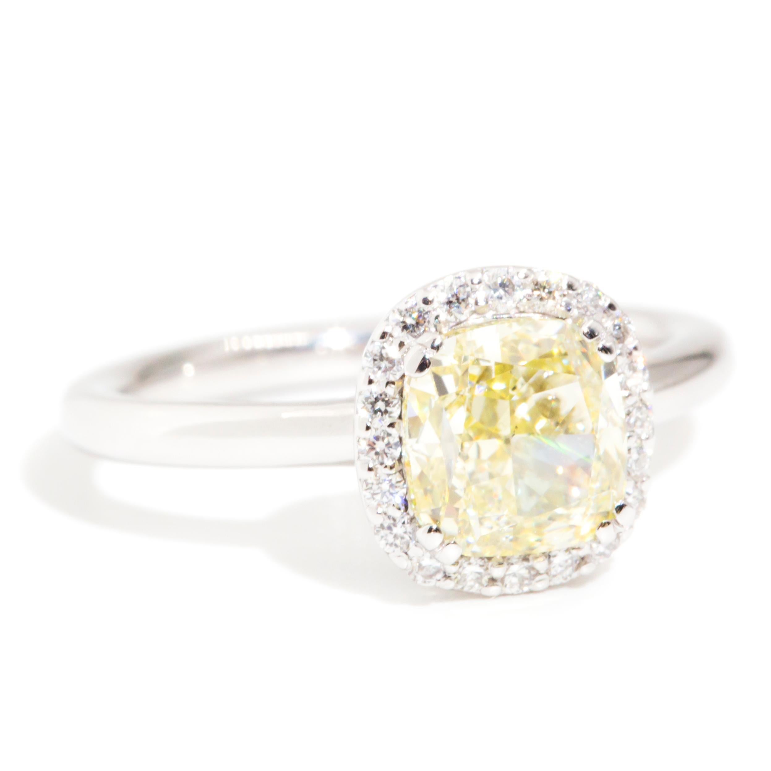 GIA Certified 2.00 Carat Fancy Yellow Diamond Contemporary Halo Engagement Ring 3