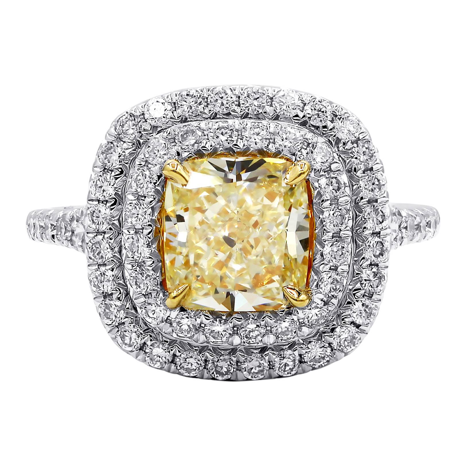 GIA Certified 2.00 Carat Fancy Yellow Diamond Ring For Sale